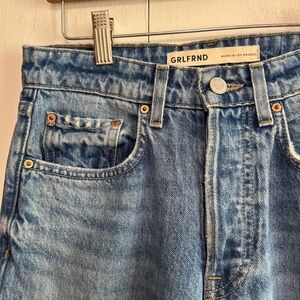 GRLFRND Blue High Rise Straight Crop Jeans